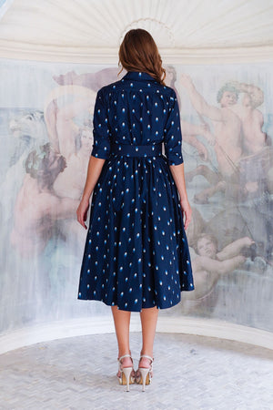 Terry Dress Shirt Collar 3/4 Sleeve Midi Plus Length Poliamide Taffta (Grading Dots)