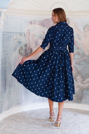 Terry Dress Shirt Collar 3/4 Sleeve Midi Plus Length Poliamide Taffta (Grading Dots)