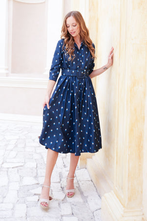 Terry Dress Shirt Collar 3/4 Sleeve Midi Plus Length Poliamide Taffta (Grading Dots)