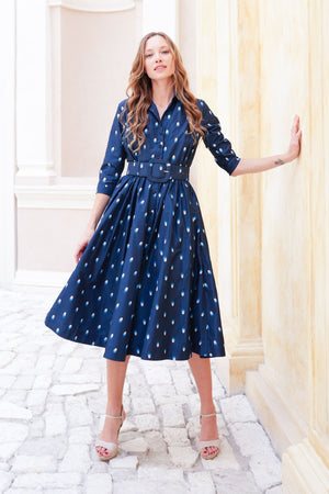 Terry Dress Shirt Collar 3/4 Sleeve Midi Plus Length Poliamide Taffta (Grading Dots)