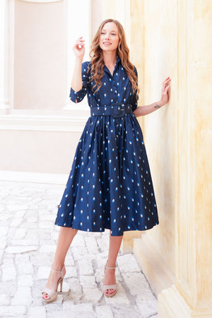 Terry Dress Shirt Collar 3/4 Sleeve Midi Plus Length Poliamide Taffta (Grading Dots)