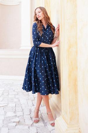 Terry Dress Shirt Collar 3/4 Sleeve Midi Plus Length Poliamide Taffta (Grading Dots)