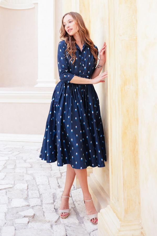 Terry Dress Shirt Collar 3/4 Sleeve Midi Plus Length Poliamide Taffta (Grading Dots)