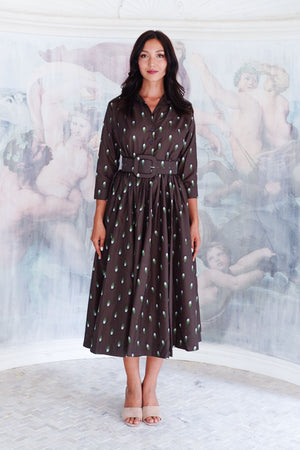 Terry Dress Shirt Collar 3/4 Sleeve Midi Plus Length Poliamide Taffta (Grading Dots)