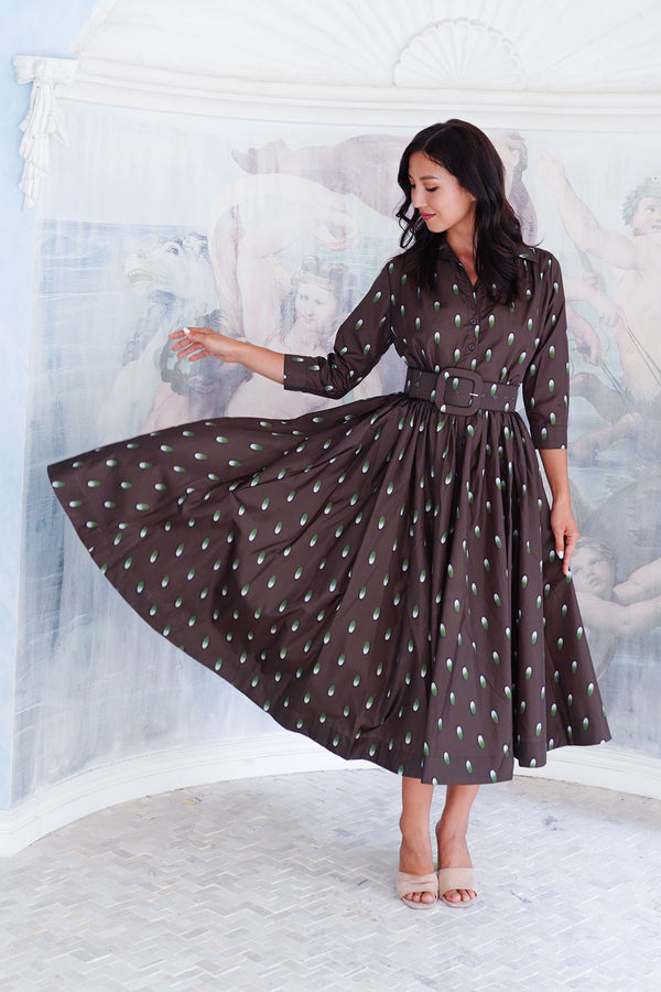 Terry Dress Shirt Collar 3/4 Sleeve Midi Plus Length Poliamide Taffta (Grading Dots)