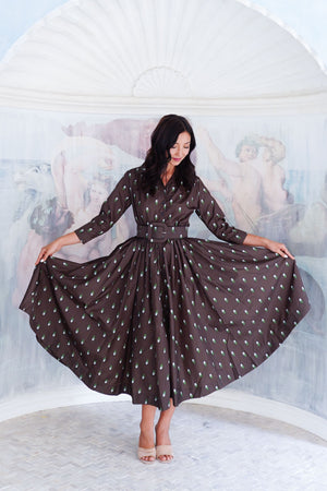 Terry Dress Shirt Collar 3/4 Sleeve Midi Plus Length Poliamide Taffta (Grading Dots)