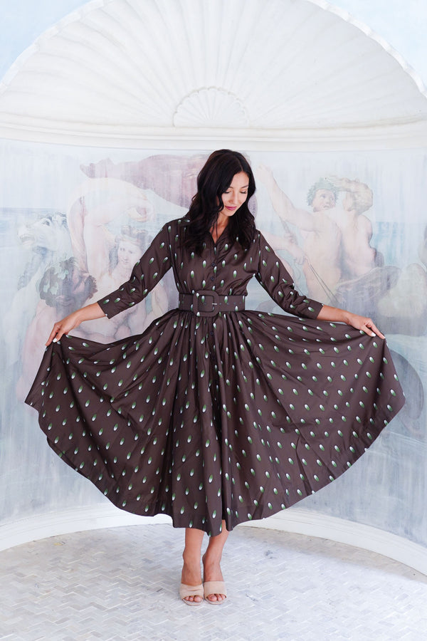 Terry Dress Shirt Collar 3/4 Sleeve Midi Plus Length Poliamide Taffta (Grading Dots)