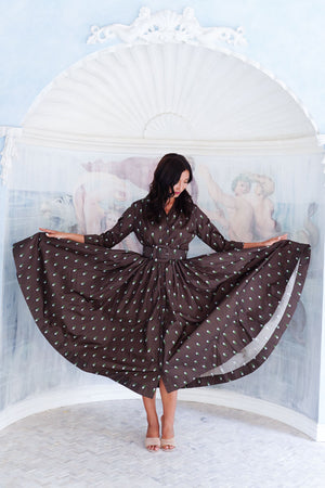 Terry Dress Shirt Collar 3/4 Sleeve Midi Plus Length Poliamide Taffta (Grading Dots)