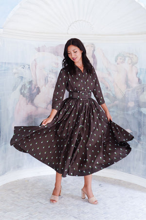 Terry Dress Shirt Collar 3/4 Sleeve Midi Plus Length Poliamide Taffta (Grading Dots)