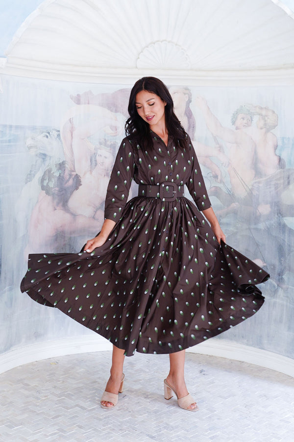 Terry Dress Shirt Collar 3/4 Sleeve Midi Plus Length Poliamide Taffta (Grading Dots)