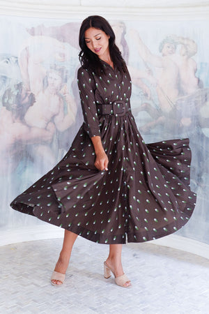 Terry Dress Shirt Collar 3/4 Sleeve Midi Plus Length Poliamide Taffta (Grading Dots)