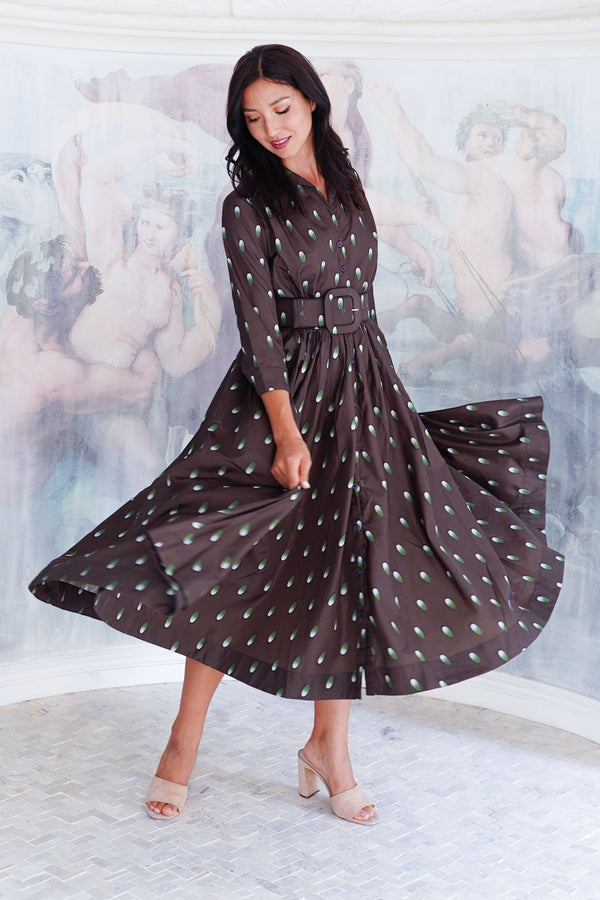 Terry Dress Shirt Collar 3/4 Sleeve Midi Plus Length Poliamide Taffta (Grading Dots)