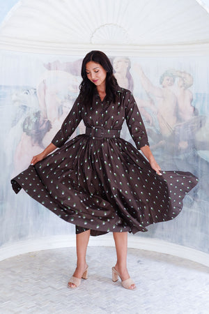 Terry Dress Shirt Collar 3/4 Sleeve Midi Plus Length Poliamide Taffta (Grading Dots)