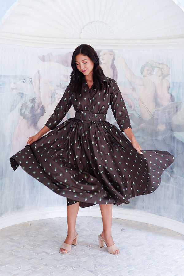 Terry Dress Shirt Collar 3/4 Sleeve Midi Plus Length Poliamide Taffta (Grading Dots)