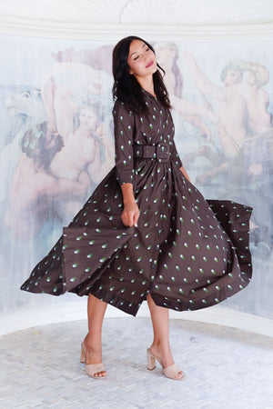 Terry Dress Shirt Collar 3/4 Sleeve Midi Plus Length Poliamide Taffta (Grading Dots)