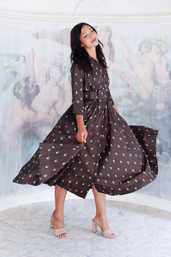 Terry Dress Shirt Collar 3/4 Sleeve Midi Plus Length Poliamide Taffta (Grading Dots)