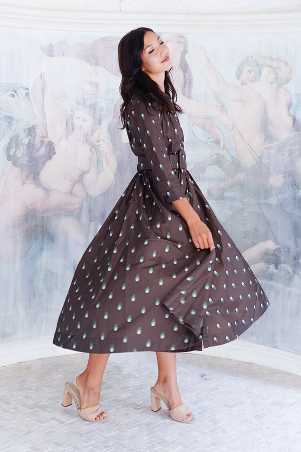 Terry Dress Shirt Collar 3/4 Sleeve Midi Plus Length Poliamide Taffta (Grading Dots)