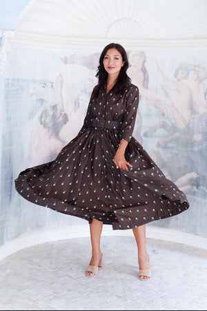 Terry Dress Shirt Collar 3/4 Sleeve Midi Plus Length Poliamide Taffta (Grading Dots)