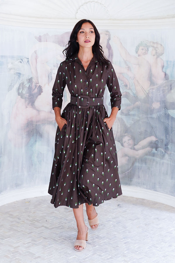 Terry Dress Shirt Collar 3/4 Sleeve Midi Plus Length Poliamide Taffta (Grading Dots)