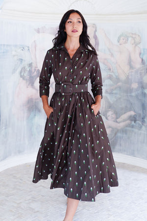 Terry Dress Shirt Collar 3/4 Sleeve Midi Plus Length Poliamide Taffta (Grading Dots)