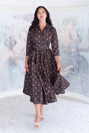 Terry Dress Shirt Collar 3/4 Sleeve Midi Plus Length Poliamide Taffta (Grading Dots)