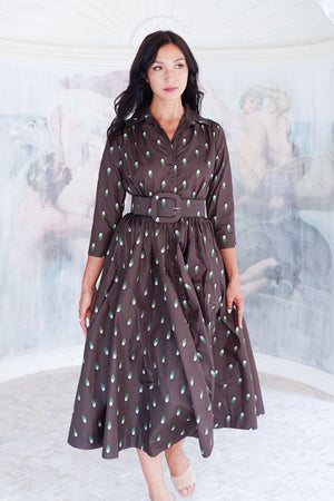 Terry Dress Shirt Collar 3/4 Sleeve Midi Plus Length Poliamide Taffta (Grading Dots)