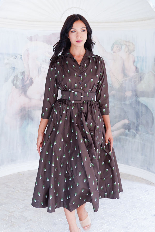 Terry Dress Shirt Collar 3/4 Sleeve Midi Plus Length Poliamide Taffta (Grading Dots)