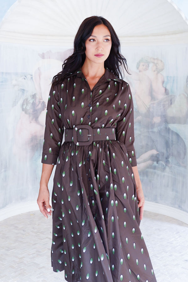 Terry Dress Shirt Collar 3/4 Sleeve Midi Plus Length Poliamide Taffta (Grading Dots)