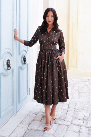 Terry Dress Shirt Collar 3/4 Sleeve Midi Plus Length Poliamide Taffta (Grading Dots)