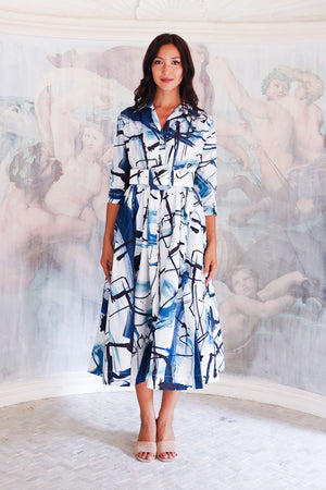 Terry Dress Shirt Collar 3/4 Sleeve Midi Length Poliamide Taffta (Griffiti Art White)