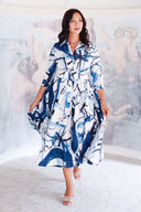 Terry Dress Shirt Collar 3/4 Sleeve Midi Length Poliamide Taffta (Griffiti Art White)