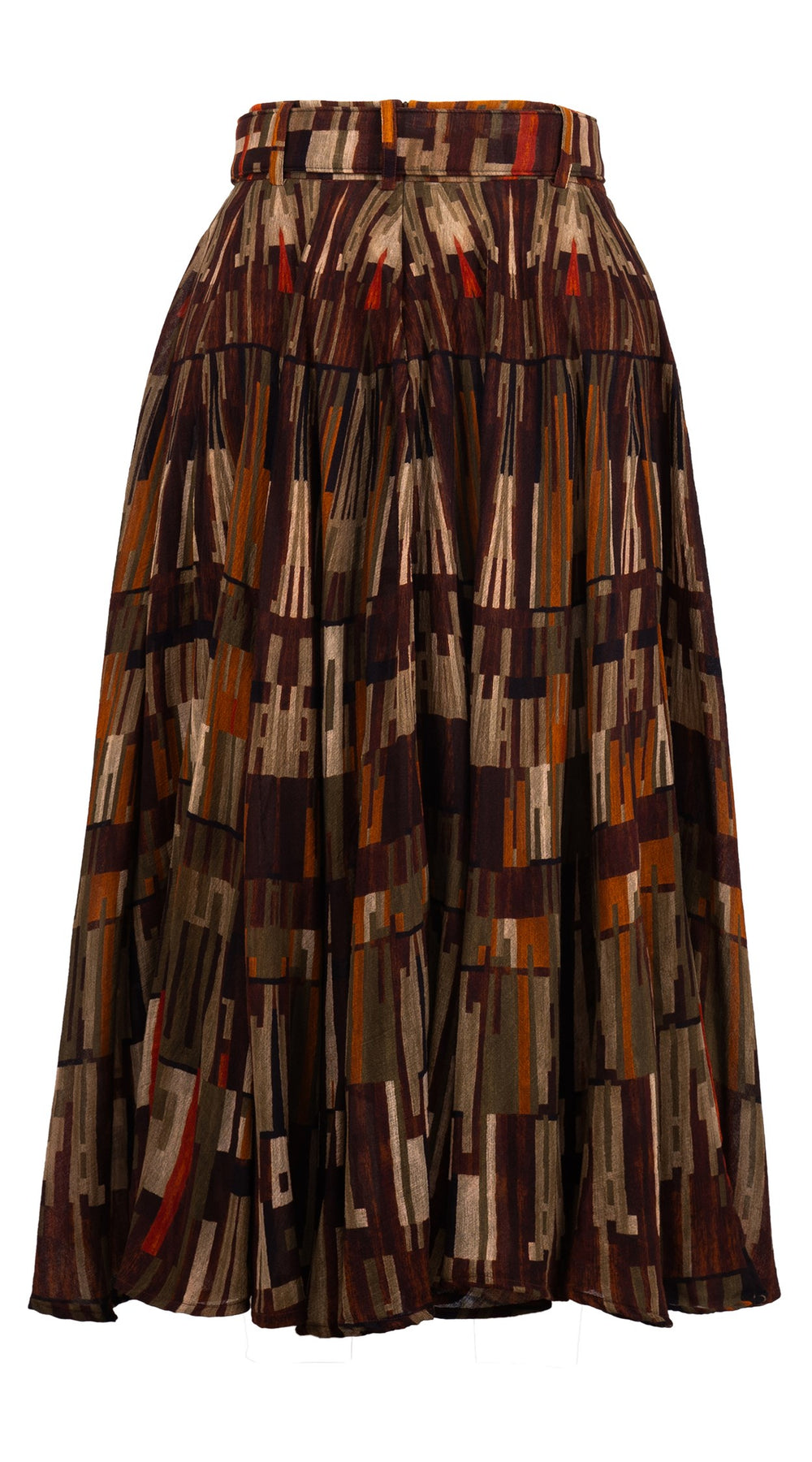 Aster Skirt #1 with Belt Midi Length Wool (Granada Rug) - Ocra Multi