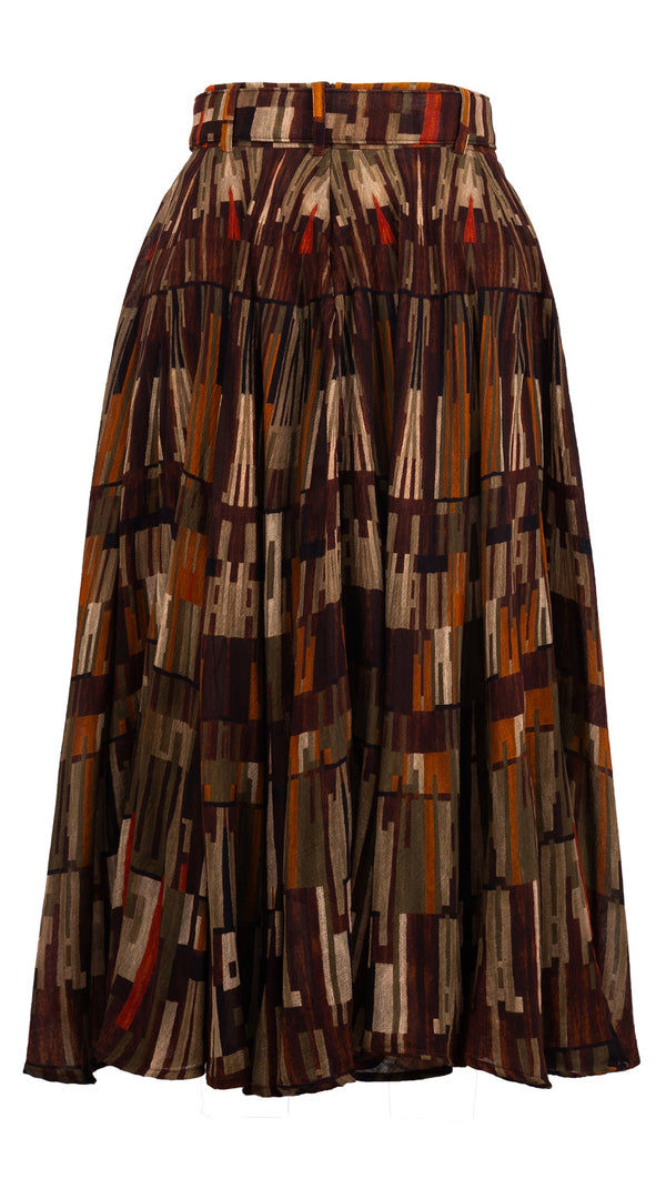 Aster Skirt #1 with Belt Midi Length Wool Musola (Granada Rug) - Ocra Multi