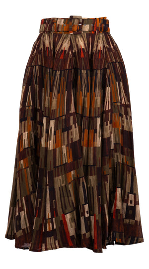Aster Skirt #1 with Belt Midi Length Wool Musola (Granada Rug) - Ocra Multi