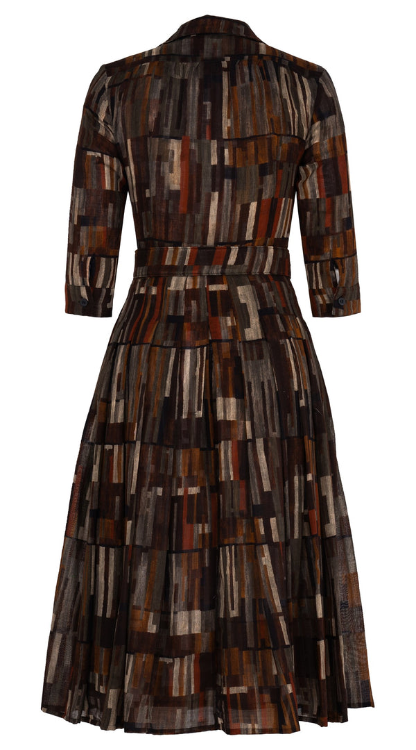 Audrey Dress #4 Shirt Collar 3/4 Sleeve Midi Length Wool Musola (Granada Rug)