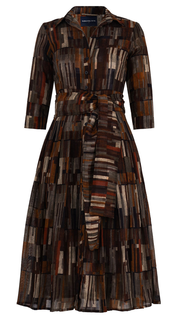 Audrey Dress #4 Shirt Collar 3/4 Sleeve Midi Length Wool Musola (Granada Rug)