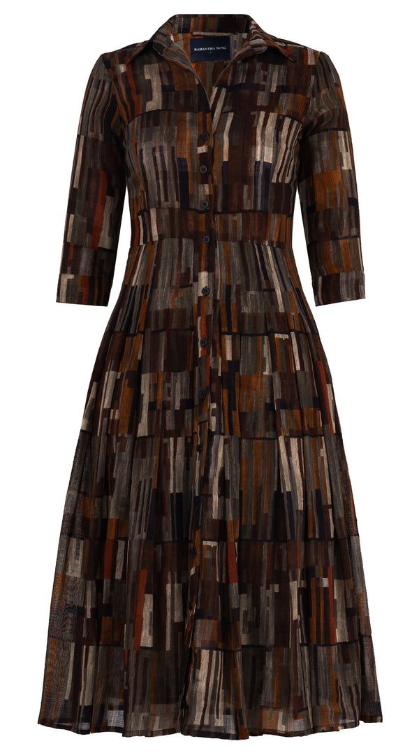 Audrey Dress #4 Shirt Collar 3/4 Sleeve Midi Length Wool Musola (Granada Rug)