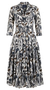 Audrey Dress #4 Shirt Collar 3/4 Sleeve Midi Length Cotton Musola (Grasshouse Bird Small)
