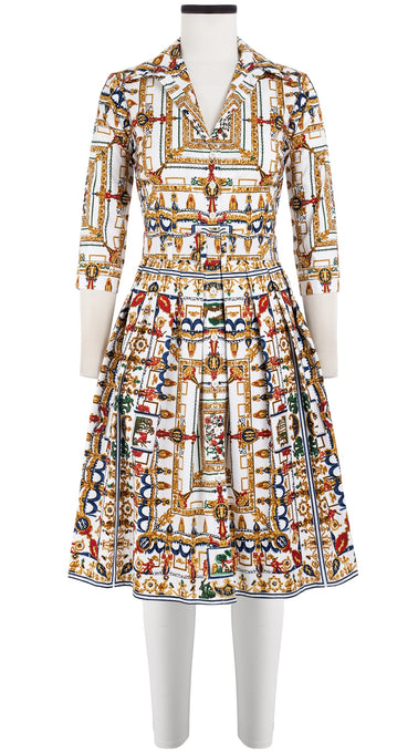 Audrey Dress #1 Shirt Collar 3/4 Sleeve Cotton Stretch (Grega Wallpaper)
