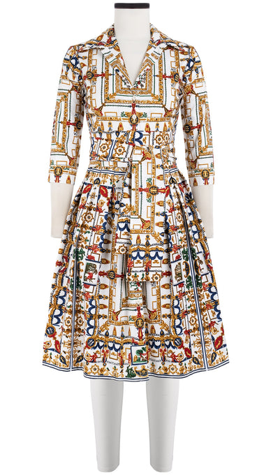 Audrey Dress #1 Shirt Collar 3/4 Sleeve Cotton Stretch (Grega Wallpaper)
