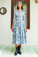 Aster Dress Shirt Collar 3/4 Sleeve Midi Plus Length Poliamide Taffta (Grey Alabaster)