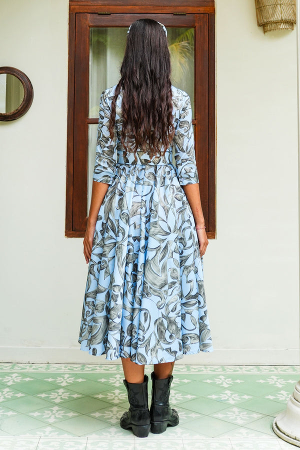 Aster Dress Shirt Collar 3/4 Sleeve Midi Plus Length Poliamide Taffta (Grey Alabaster)