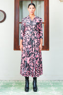 Audrey Dress #3 Shirt Collar 3/4 Sleeve Midi Plus Length Silk Velvet (Grey Alabaster)