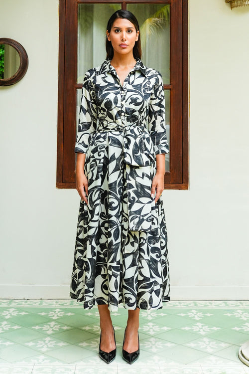 Audrey Dress #7 Shirt Collar 3/4 Sleeve Midi Plus Length Poliamide Taffta (Grey Alabaster)