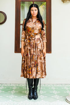 Aster Dress Shirt Collar 3/4 Sleeve Midi Plus Length Poliamide Taffta (Grey Dry Magnolia)
