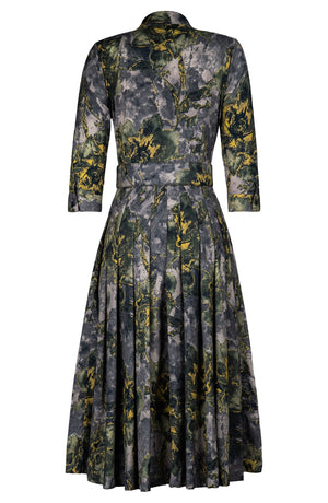 Audrey Dress #2 Shirt Collar 3/4 Sleeve Midi Length Cotton Stretch (Grey Dry Magnolia)