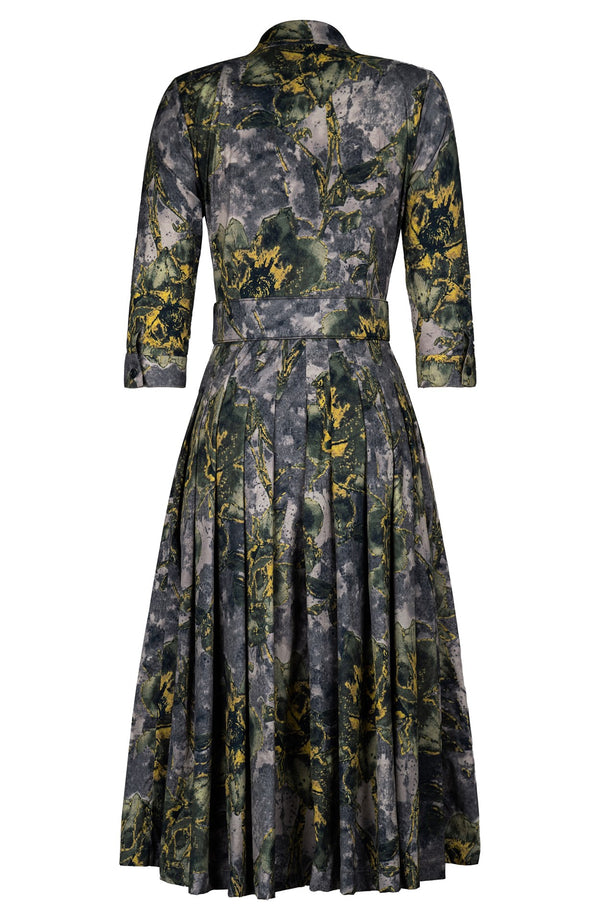 Audrey Dress #2 Shirt Collar 3/4 Sleeve Midi Length Cotton Stretch (Grey Dry Magnolia)