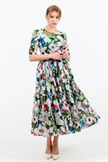 Melanie Dress #1 Crew Neck 1/2 Sleeve Midi Plus Length Cotton Musola (Florentine Flowers Small)