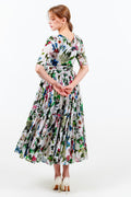 Melanie Dress #1 Crew Neck 1/2 Sleeve Midi Plus Length Cotton Musola (Florentine Flowers Small)