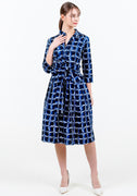 Audrey Dress #1 Shirt Collar 3/4 Sleeve Long Length Cotton Stretch (Shibori Square)